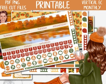 Fall Picnic | Autumn Printable Planner Stickers, Erin Condren October Monthly Sticker Kit, Fall Pumpkins Digital Stickers Cricut PNG