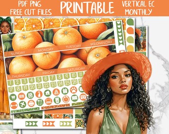 Citrus | Oranges Printable Planner Stickers, Summer Erin Condren Monthly Planner Sticker, ECLP Digital Stickers, June Printable Monthly Kit