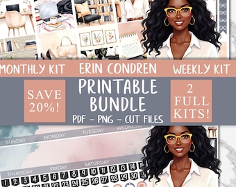 Boss Lady | Erin Condren Printable Stickers Bundle, Boss Babe Weekly Stickers, Monthly Sticker Kit, Office Work Sticker Kit Bundle, Cricut