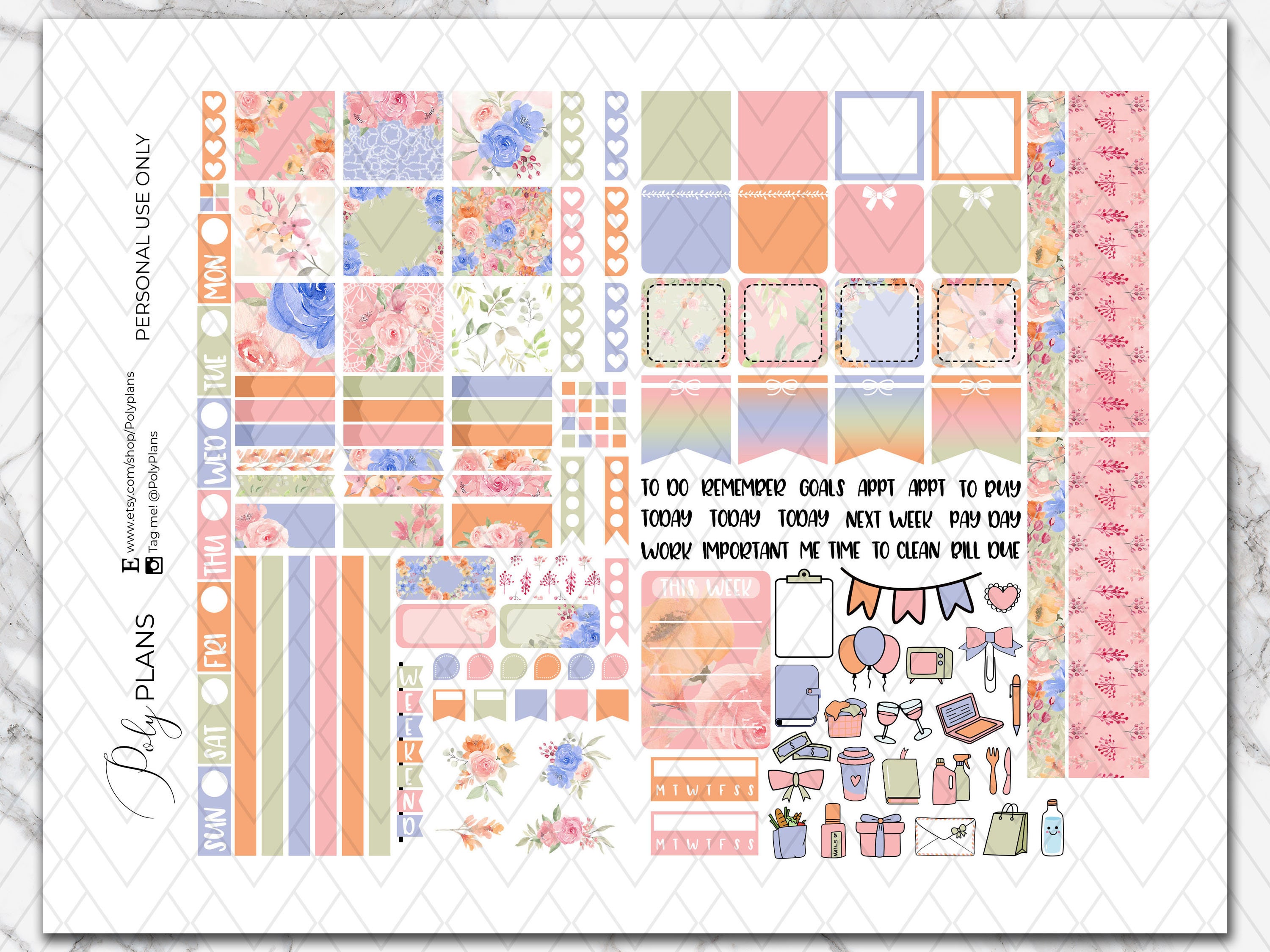 Spring | Flowers Hobonichi Weeks Printable Planner Sticker, Girly Bloom ...