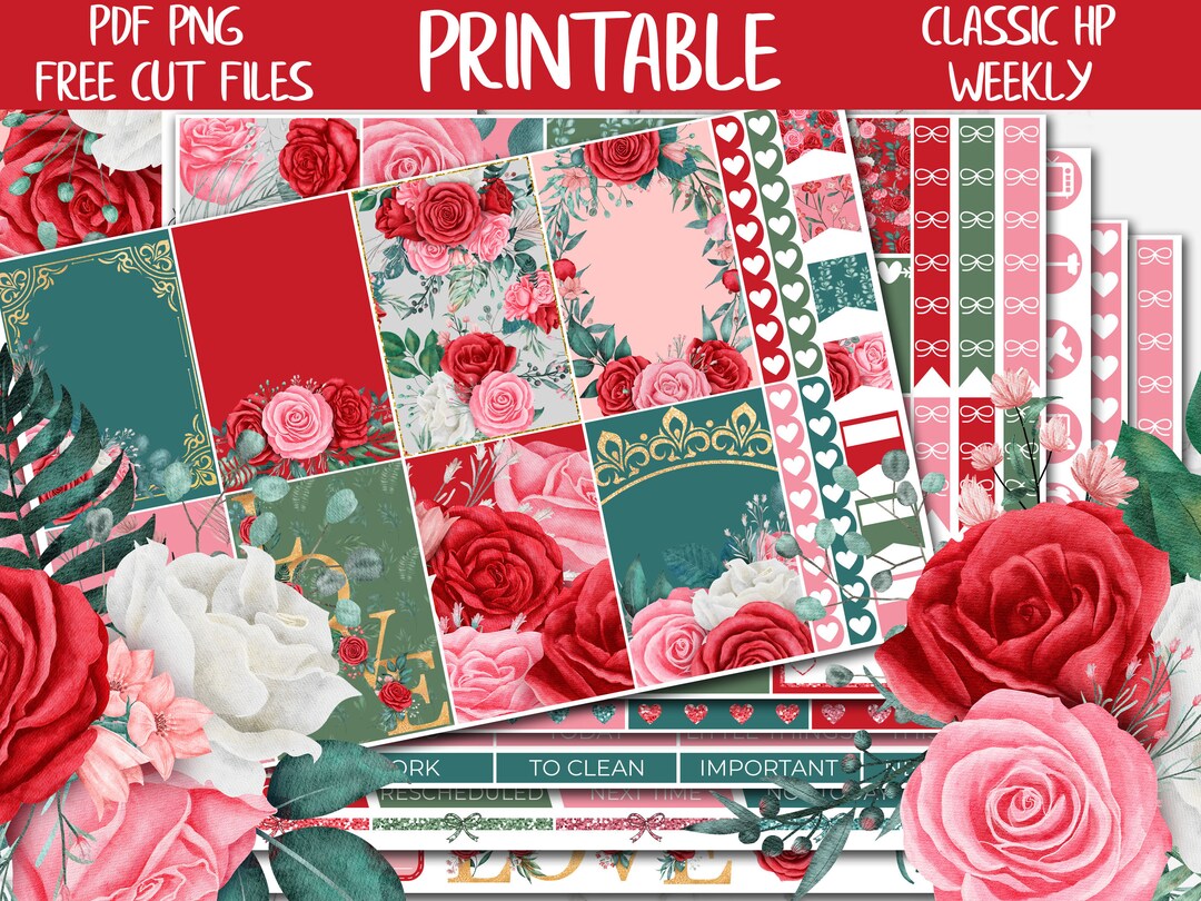 Roses | Happy Planner Weekly Printable Stickers, Floral Digital ...