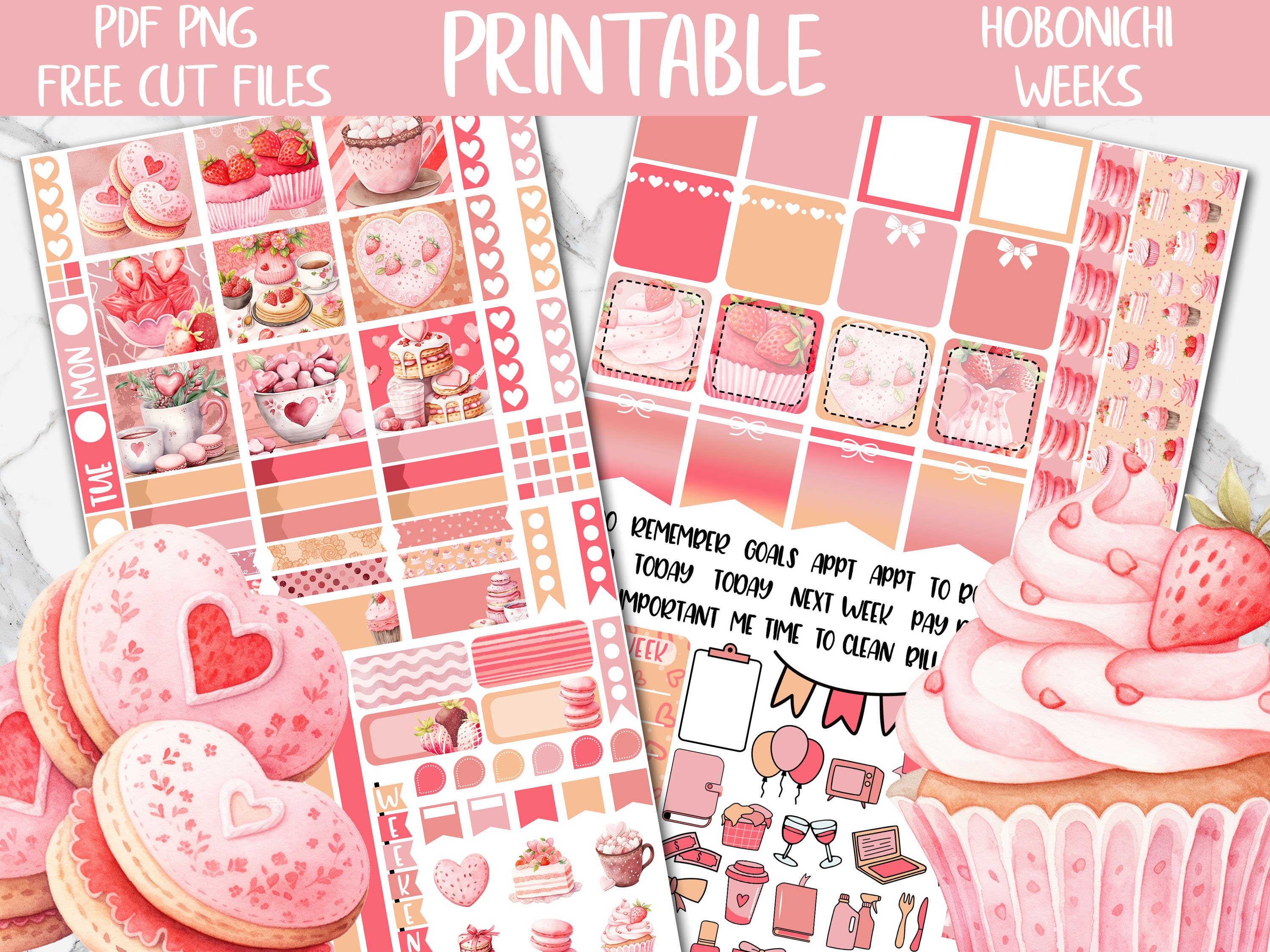 Sweet Valentine | Strawberry Hobonichi Weeks Printable Planner Stickers ...