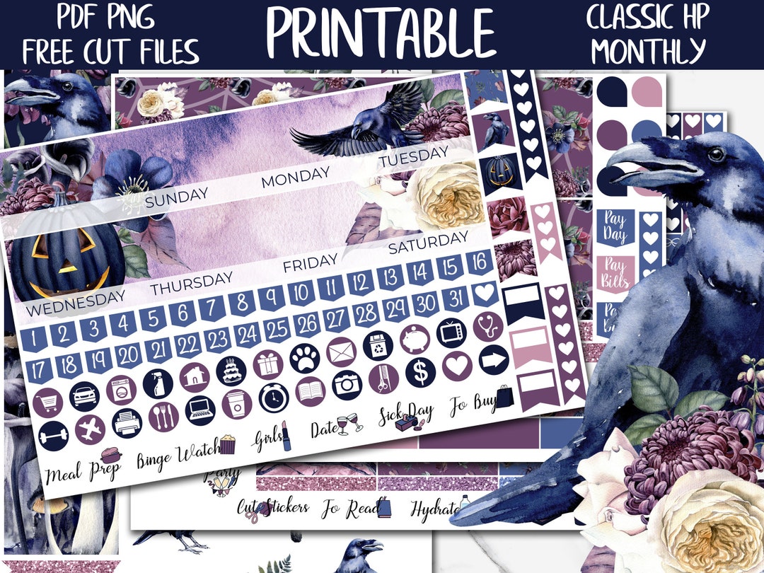 The Raven Halloween Classic Happy Planner Printable Monthly Stickers ...