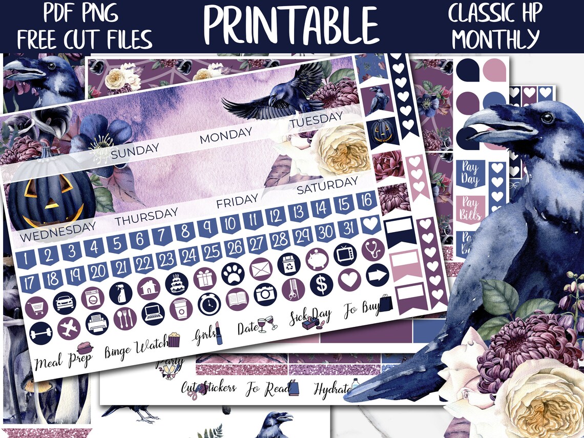The Raven Halloween Classic Happy Planner Printable Monthly - Etsy