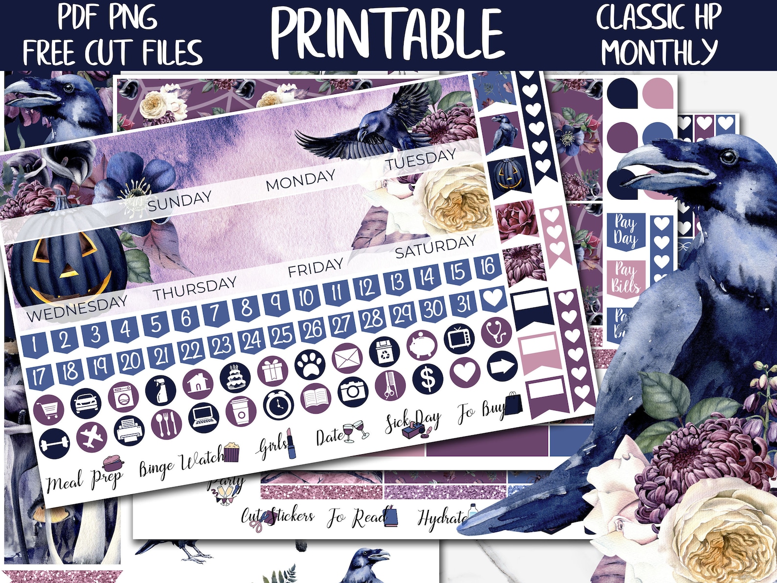 The Raven Halloween Classic Happy Planner Printable Monthly - Etsy