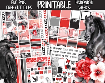 Dark Fairytale | Halloween Hobonichi Weeks Printable Planner Stickers, Spooky Digital Stickers PNG, Hobo October Weekly Sticker Kit