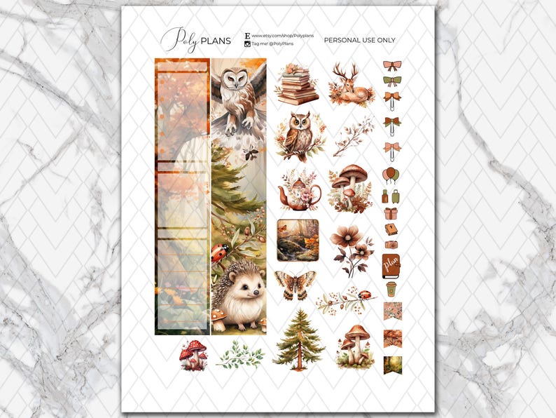 Op de afbeelding: Een set van 20 herfst-thema planner stickers met uilen, paddenstoelen, egels, een theepot, een hert en een boek. De stickers zijn gedrukt op helder, glanzend papier en zijn perfect om een ​​herfsttint aan je planner toe te voegen.