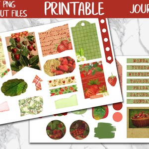 Strawberry | Bullet Journal Printable Stickers, Fruit Diary Digital Stickers PNG, Vintage Journal Sticker Kit, Bujo Cottage Planner Sticker