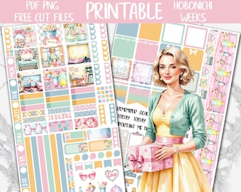 50s Pop | 1950 Hobonichi Weeks Printable Planner Sticker, Diner Milkshake Digital Stickers PNG, Nostalgic Retro Hobo Weekly Sticker Kit