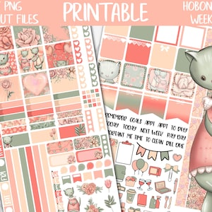 Kitten Love | Valentines Day Hobonichi Weeks Printable Planner Stickers, Romantic Love Digital Stickers PNG, Cute Cats Weekly Sticker Kit