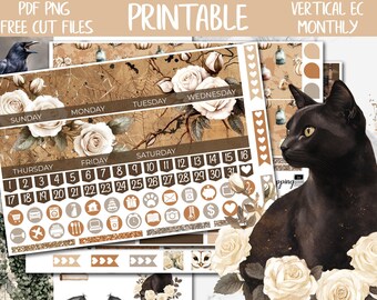 Warm Halloween | Spooky Printable Planner Stickers, Erin Condren October Monthly Planner Sticker, Digital Stickers, Cozy Pumpkin Monthly Kit