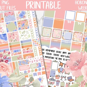 Spring | Flowers Hobonichi Weeks Printable Planner Sticker, Girly Bloom Flowers Digital Stickers PNG, Roses Floral Spring Weekly Sticker Kit