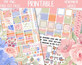 Spring | Flowers Hobonichi Weeks Printable Planner Sticker, Girly Bloom Flowers Digital Stickers PNG, Roses Floral Spring Weekly Sticker Kit