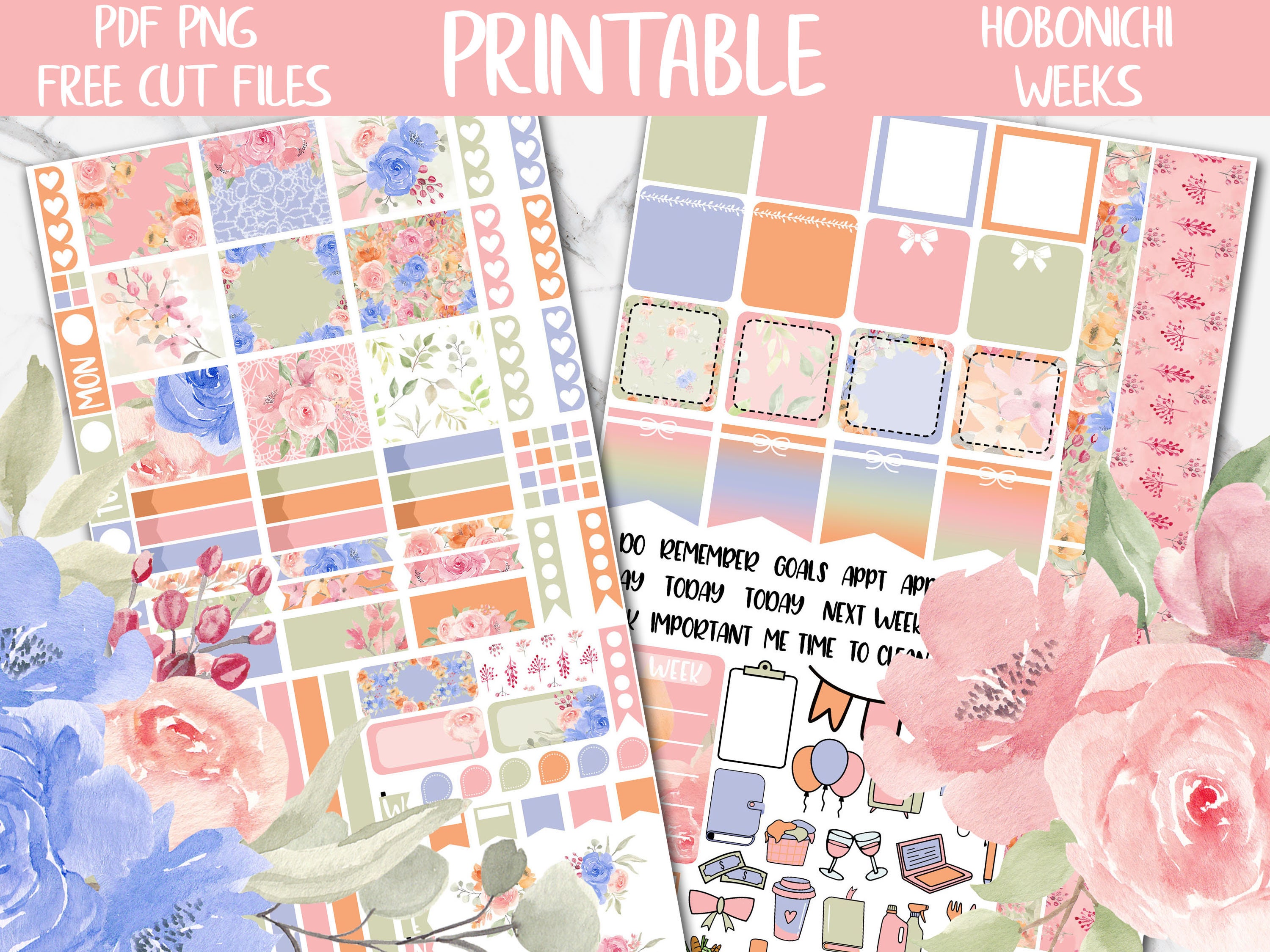 Spring | Flowers Hobonichi Weeks Printable Planner Sticker, Girly Bloom ...