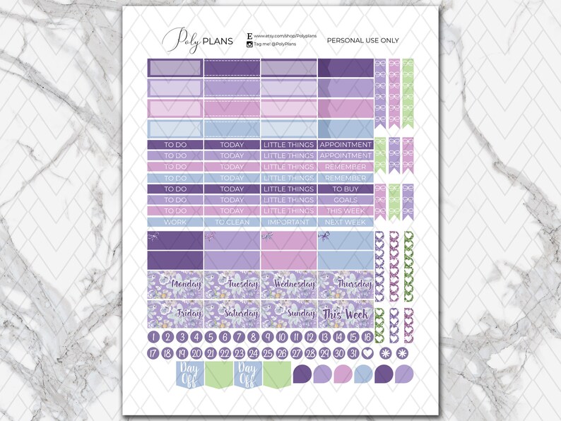 Lilac Fields | Lavender Erin Condren Printable Sticker Kit, ECLP Floral ...