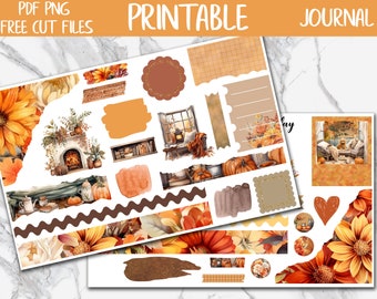 Autumn | Bullet Journal Printable Stickers, Diary Digital Stickers PNG, Fall Journal Sticker Kit, Bujo Fall Flowers Journaling Stickers