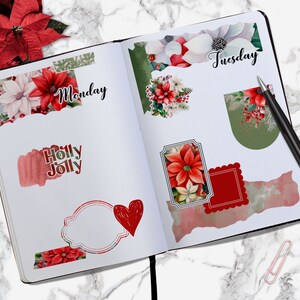 Poinsettia Bullet Journal Printable Stickers, Christmas Flowers Diary ...