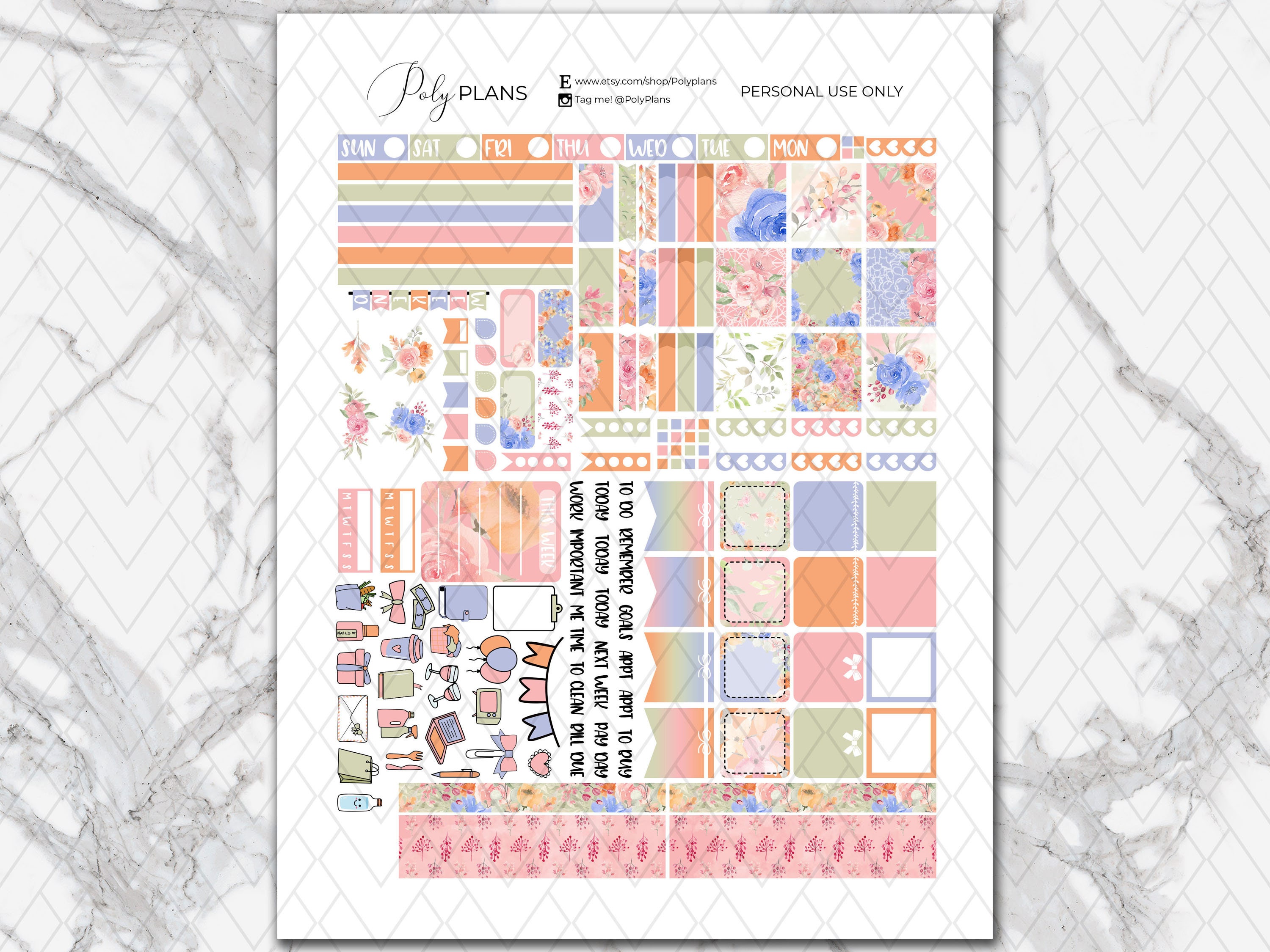 Spring | Flowers Hobonichi Weeks Printable Planner Sticker, Girly Bloom ...