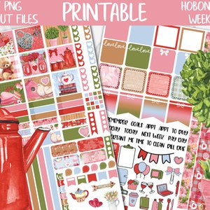 Cottage Love | Valentines Day Hobonichi Weeks Printable Planner Sticker, Digital Stickers PNG, Love Cottagecore Romantic Weekly Sticker Kit