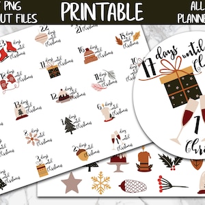 Christmas Countdown Stickers, Christmas Decorative Printable Planner Sticker, Holidays Planner Icons, Christmas Deco, Xmas Digital Stickers