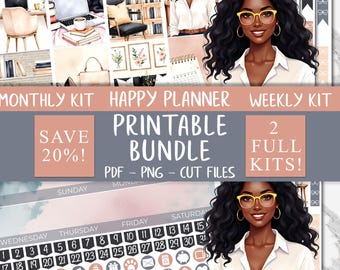 Boss Lady | Classic Happy Planner Printable Stickers Bundle, Boss Girl Weekly Stickers, Office Work Monthly Sticker Kit, Printable Bundle