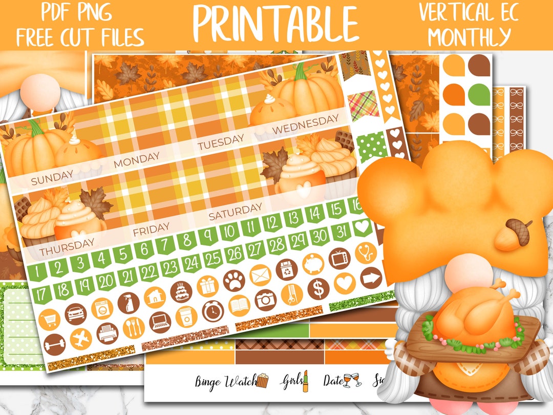 Thanksgiving Gnomes | Fall Erin Condren Printable Planner Stickers ...