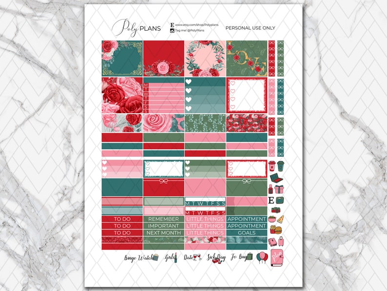 Roses Printable Planner Stickers Red Flowers Erin Condren - Etsy