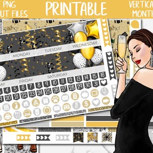 Happy New Year | Printable Planner Stickers, Erin Condren January Monthly Planner Stickers, 2026 NYE Party Digital Sticker, ECLP Monthly Kit