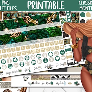 Tropical Jungle | Summer Classic Happy Planner Printable Planner Stickers, Vacation HP Digital PNG Sticker, June Monthly Planner Sticker Kit