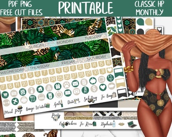 Tropical Jungle | Summer Classic Happy Planner Printable Planner Stickers, Vacation HP Digital PNG Sticker, June Monthly Planner Sticker Kit