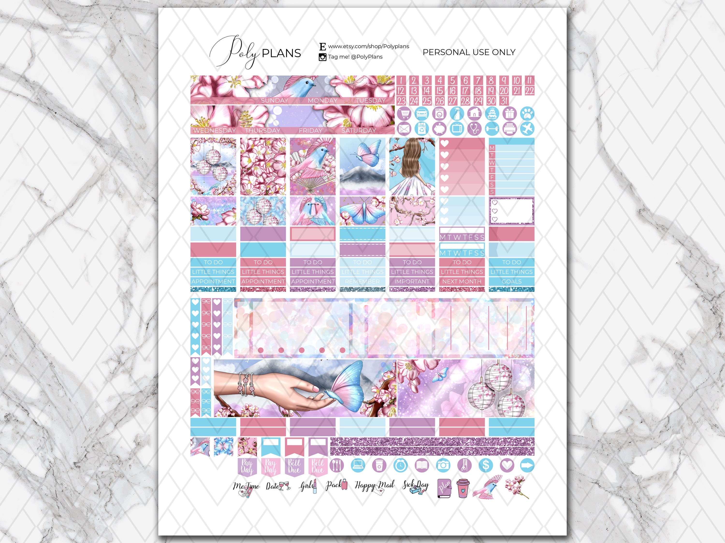 Cherry Blossom | Floral MINI Happy Planner Printable Planner Stickers ...