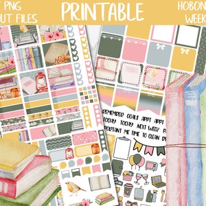 Books | Book Lover Hobonichi Weeks Printable Planner Stickers, Reading Digital Stickers PNG, Bookworm Library Hobo Functional Weekly Kit