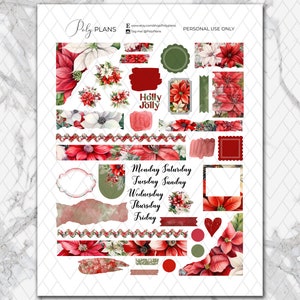 Poinsettia Bullet Journal Printable Stickers, Christmas Flowers Diary ...