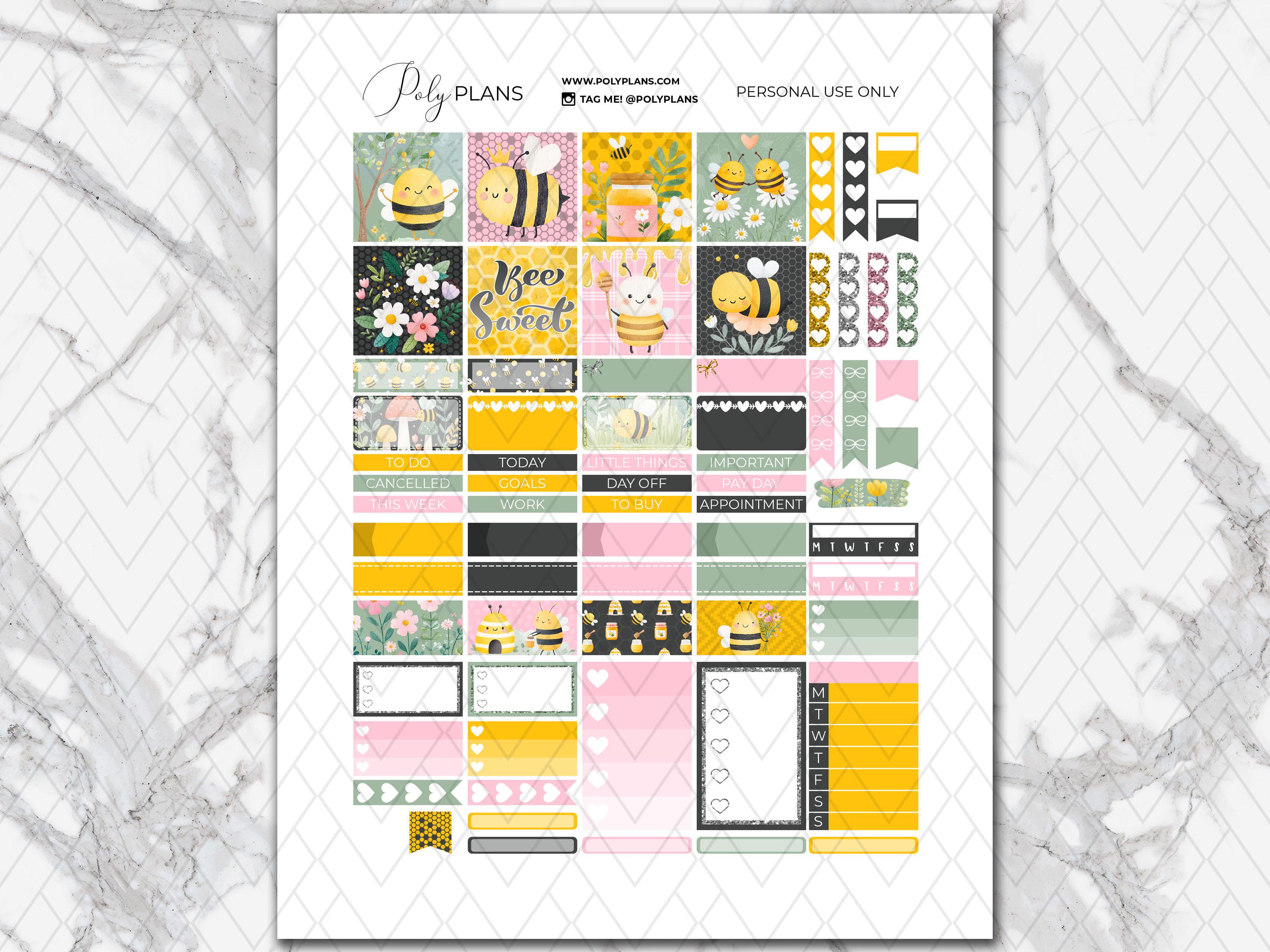 Bee Sweet | A5 Hobonichi Cousin Printable Planner Stickers, Digital ...