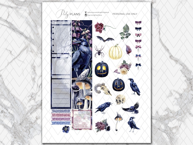 The Raven | Halloween Printable Planner Stickers, Erin Condren October ...