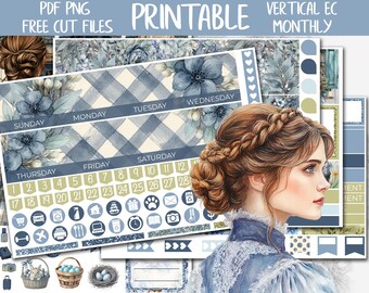Blue Easter | Erin Condren Printable Planner Stickers, Farmhouse Spring Monthly Planner Sticker Kit, Digital Stickers, April Monthly Kit