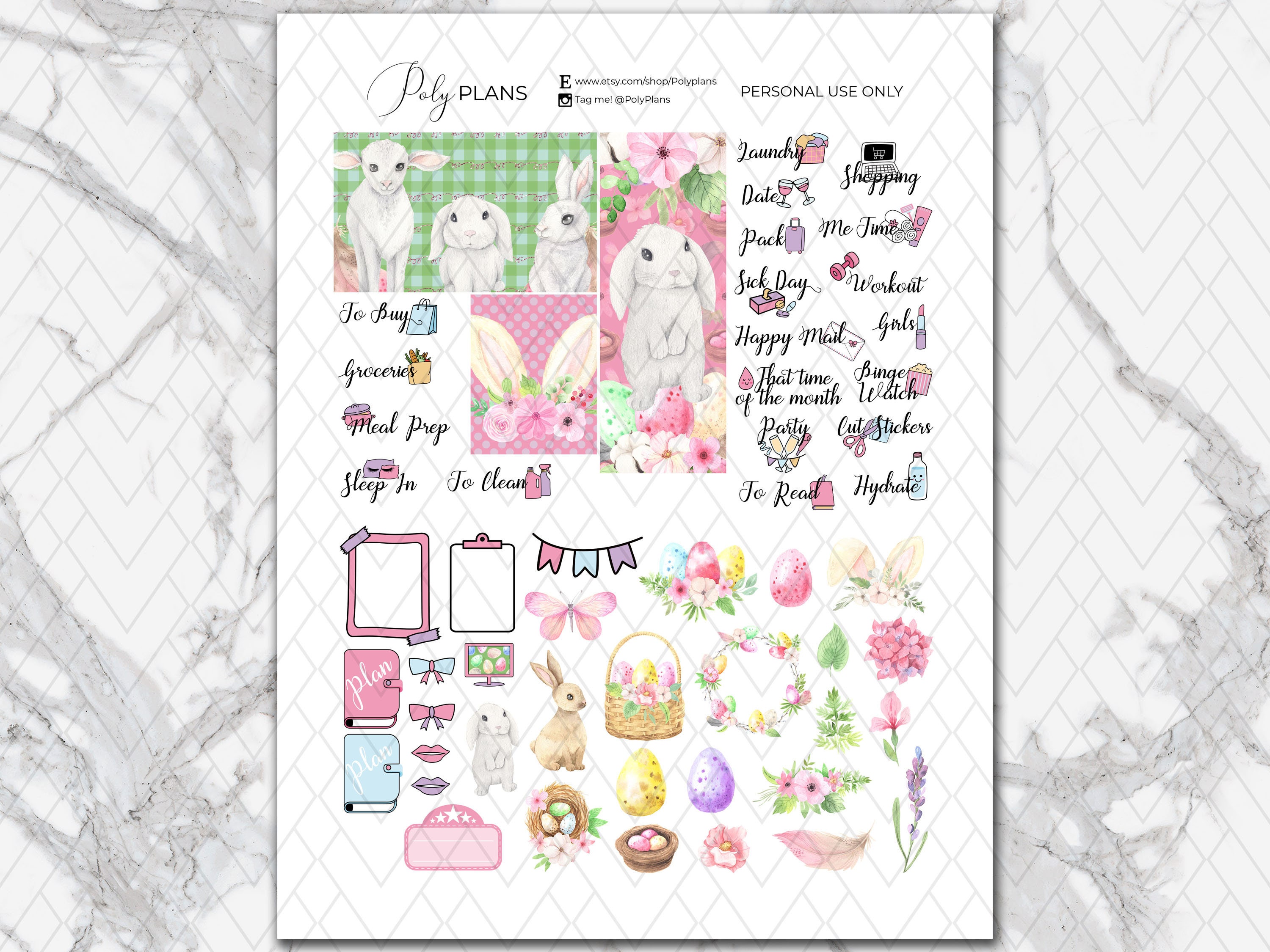 Easter | Bunny Erin Condren Printable Planner Stickers, Floral ECLP ...