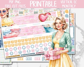 50s Pop | Retro Diner Printable Planner Stickers, Erin Condren Monthly Planner Sticker, Nostalgia Digital Sticker PNG, Monthly Sticker Kit