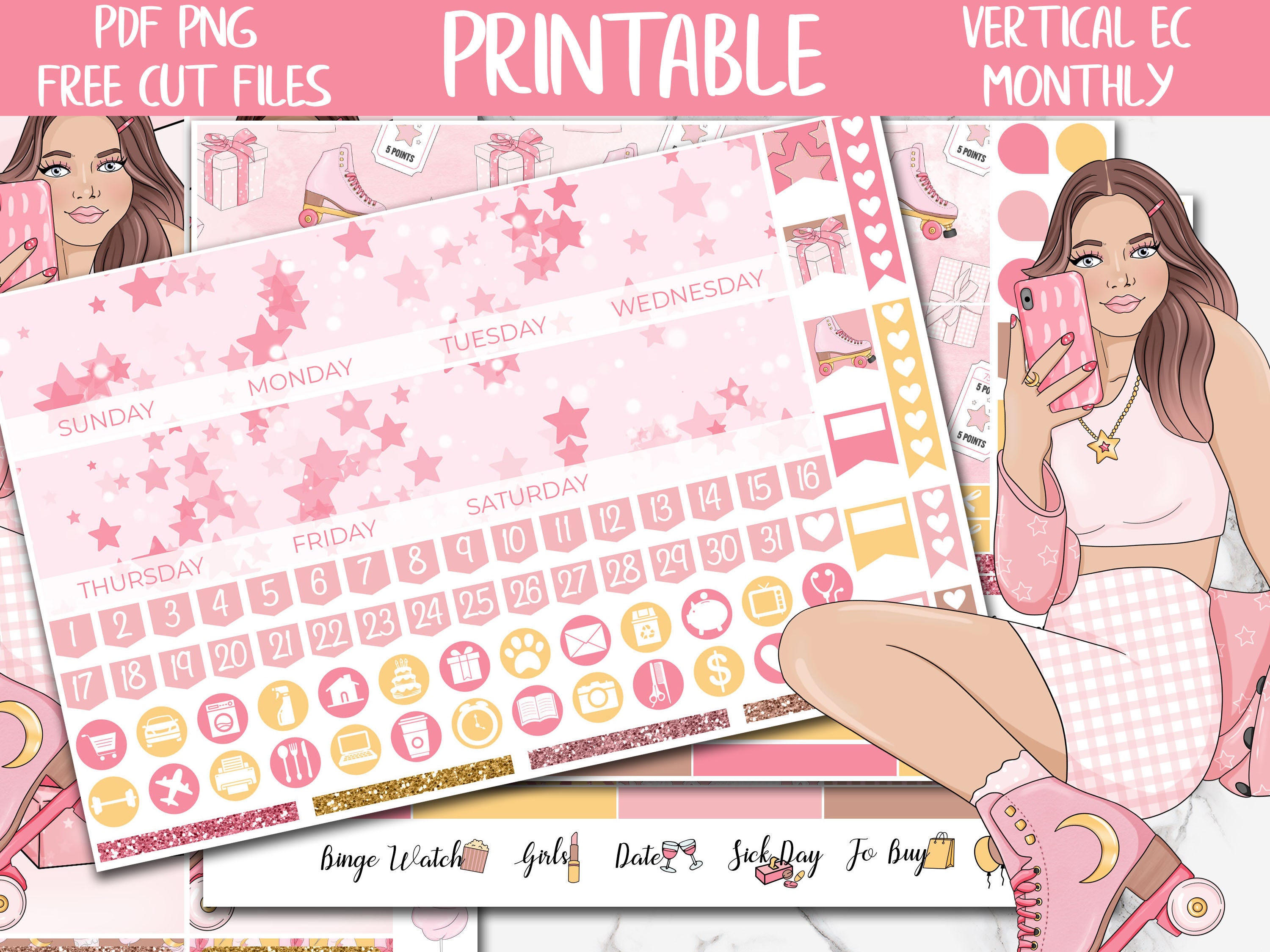Birthday Girl Printable Planner Stickers Erin Condren - Etsy