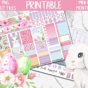 Easter | Bunny Spring MINI Happy Planner Printable Planner Stickers, Floral Monthly MINI HP Digital Sticker, April Planner Sticker, Cut File