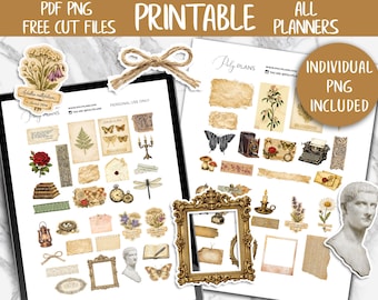 Vintage Deco Stickers | Bullet Journal Printable Stickers, Bujo Digital Stickers PNG, Journal Sticker Kit, Ephemera Journaling Stickers