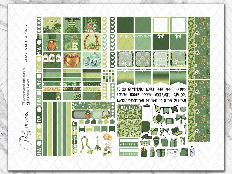 St Patricks Day | Hobonichi Weeks Printable Planner Stickers, Irish ...