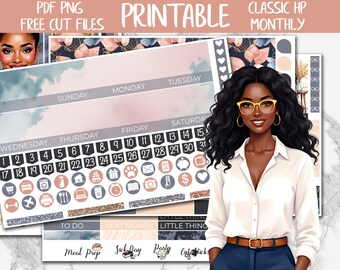 Boss Lady| Happy Planner Printable Monthly Sticker Kit, Boss Babe Digital Stickers, Work Girl Monthly Stickers, Office Printable Stickers