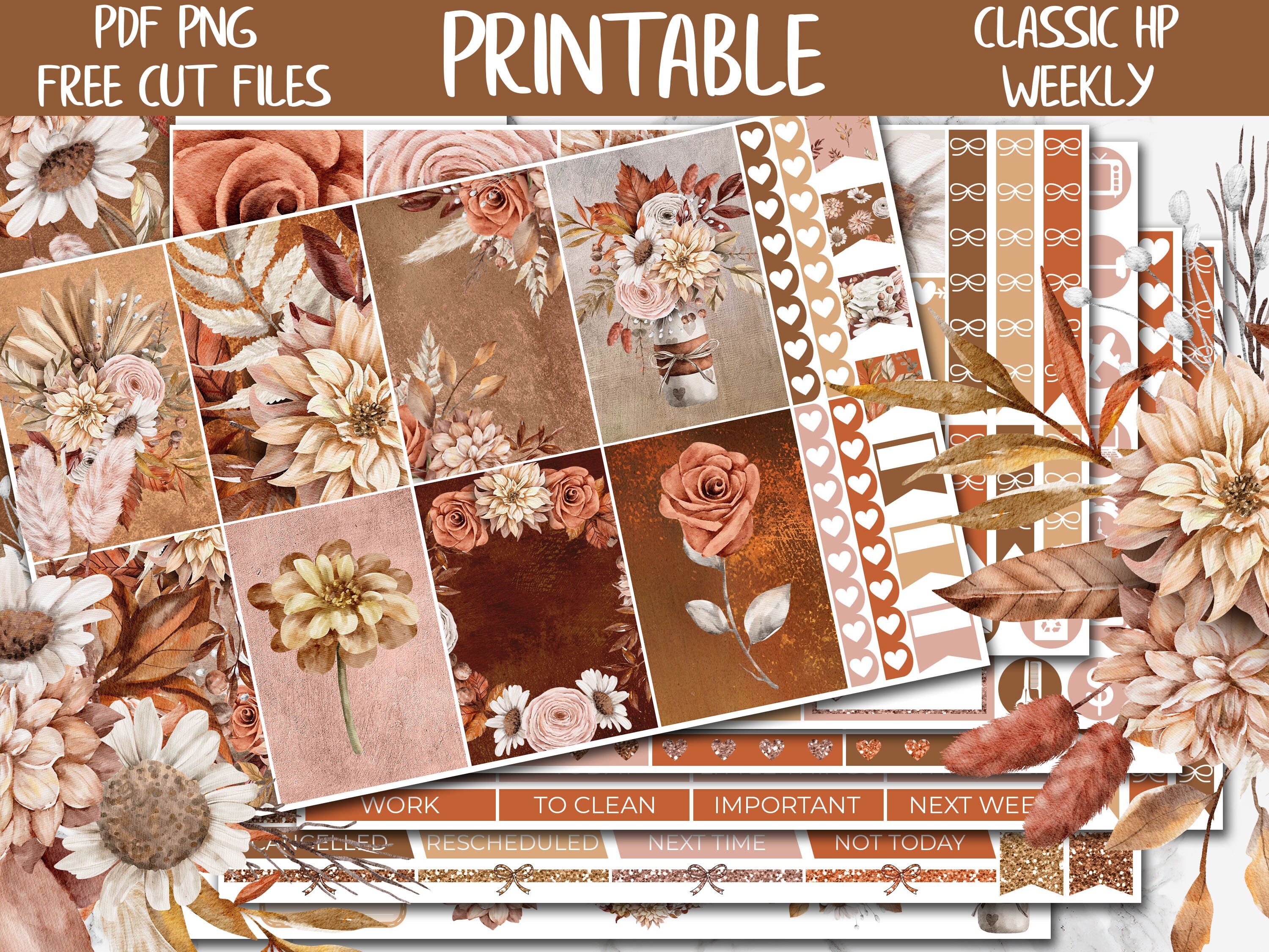 Autumnal | Happy Planner Weekly Printable Stickers, Floral Digital ...
