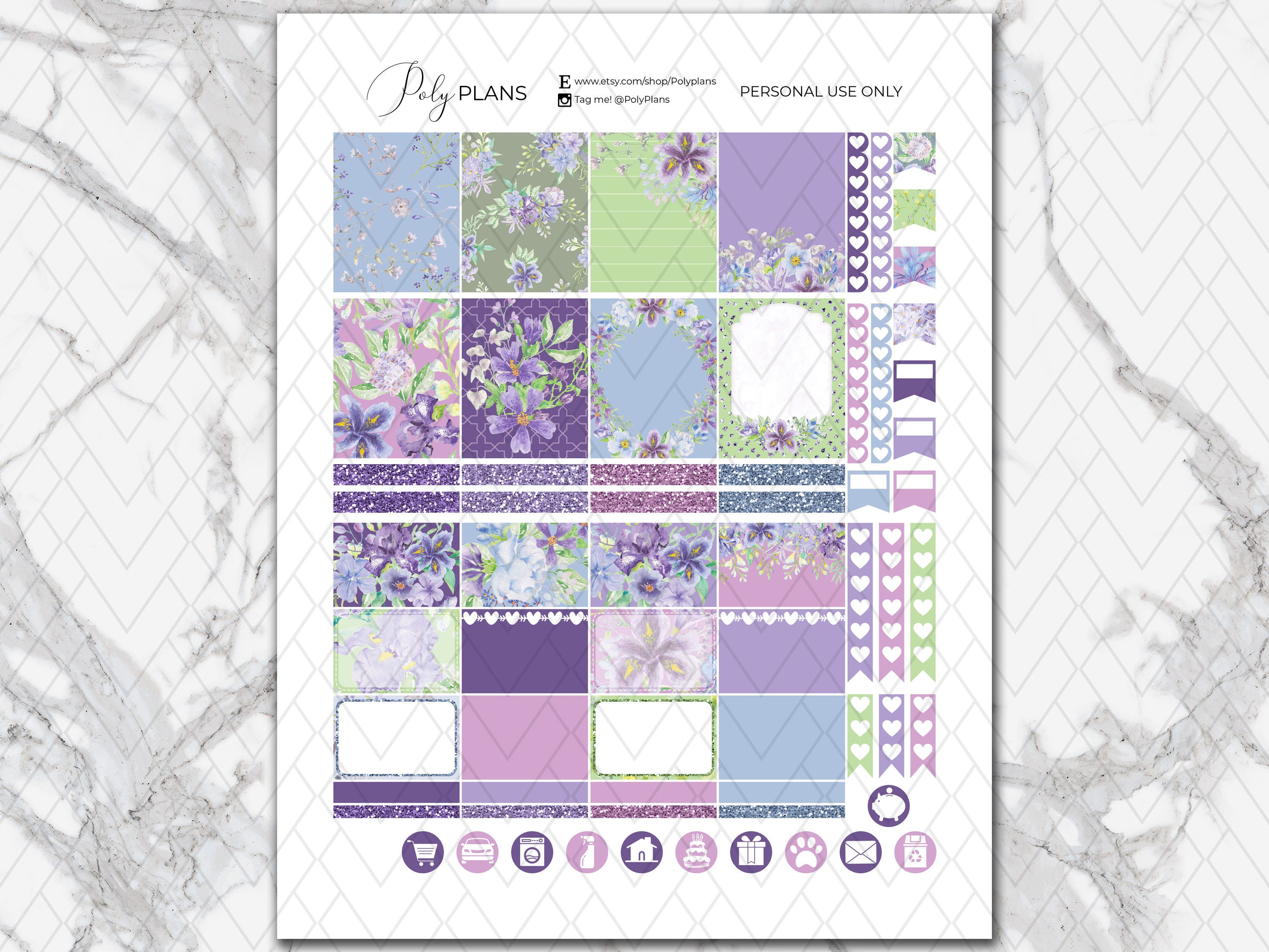Lilac Fields | Lavender Erin Condren Printable Sticker Kit, ECLP Floral ...