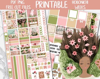 Bloom | Floral Hobonichi Weeks Printable Planner Sticker, Spring Digital Stickers PNG, April Hobo Weekly Sticker Kit, Garden Flowers Sticker