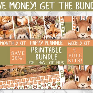 Forest Animals | Fall Floral Classic Happy Planner Printable Monthly Stickers, Autumn Digital Stickers PNG, September Monthly HP Sticker Kit afbeelding 5