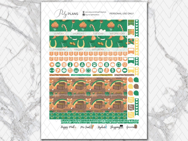 Lucky Day St Patricks Printable Planner Stickers Irish Erin - Etsy