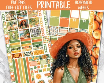 Citrus | Summer Hobonichi Weeks Printable Planner Sticker, June Orange Fruits Digital Stickers PNG, Mediterranean Hobo Weekly Sticker Kit