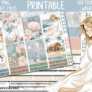 By The Sea | Erin Condren Printable Planner Stickers, Beach Vertical Planner Digital Sticker, Summer Coast Weekly Kit, Printable Sticker Kit